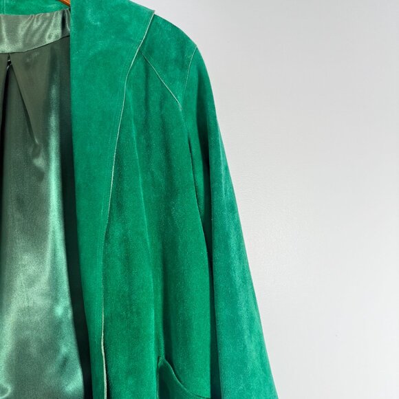 Women's Suede Kelly Green Tie Front Suede Jacket XL - Picture 9 of 10